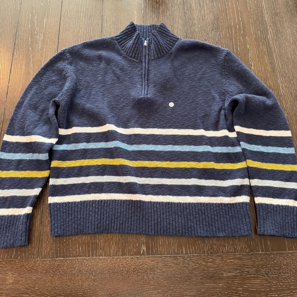 NWT Eddie Bauer Women’s L Striped‎ Quarter Zip Sweater Boxy Knit Cotton